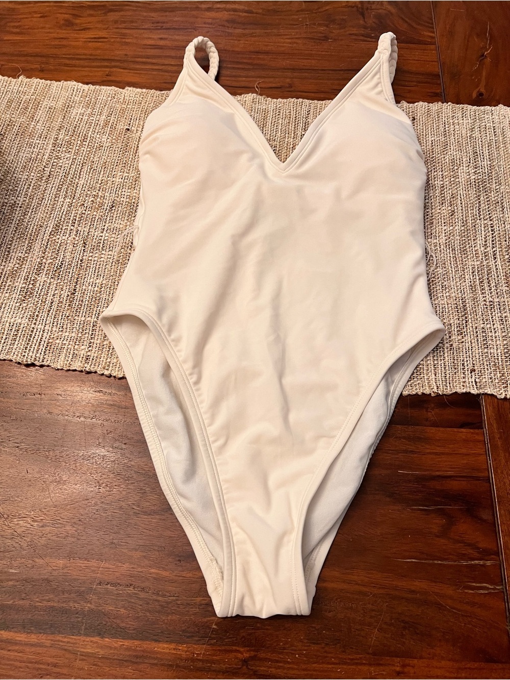 Shade & Shore Cream V-Neck One-Piece Swimsuit